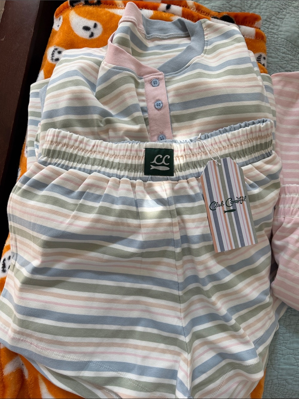 Club Coastal Women’s Pastel Stripe Set - Pink, Blue, Green